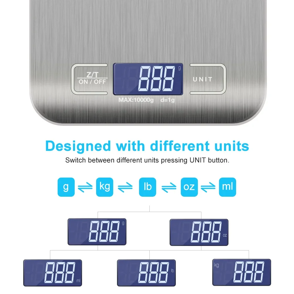 Title 1, 5KG/10KG/0,1g Küchenwaage Edelstahl Wiegen für ...