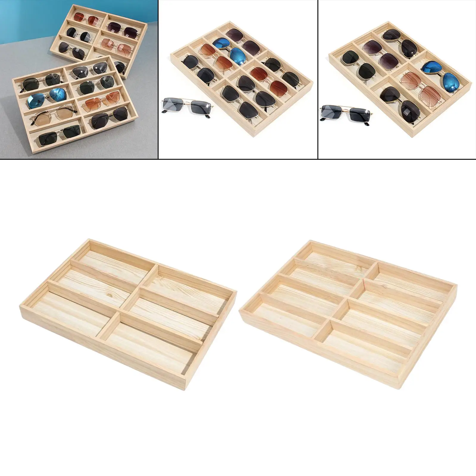 Wooden Glasses Organizer Storage Case Multipurpose Glasses Tray for Watch