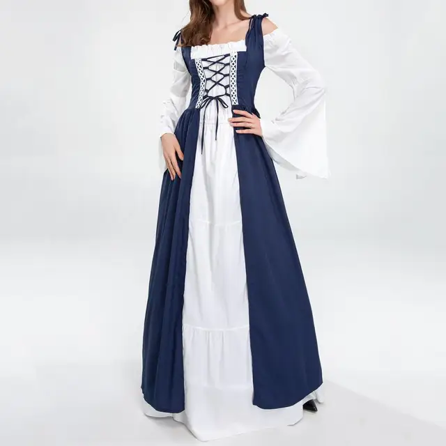2022 novo halloween feminino medieval cosplay trajes gótico retro victoria  idade média carnaval manga longa vestido