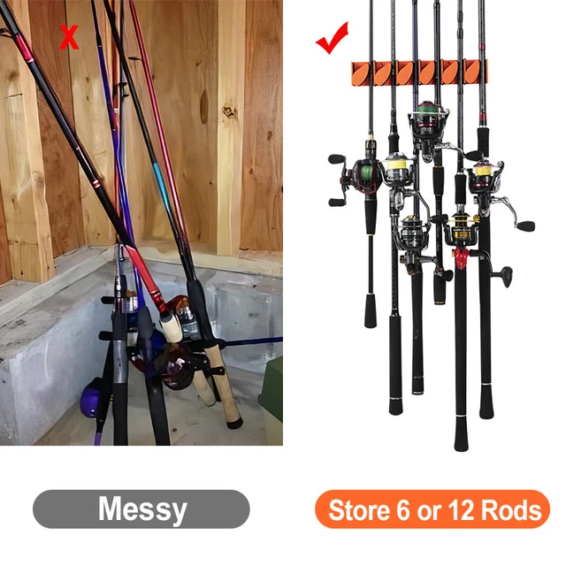 Fishing Rod Holders 6-Rod Rack Vertical Pole Holder Wall Mount