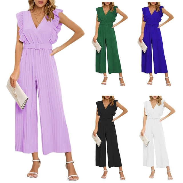 Black Belted Frill Culotte Jumpsuit, Womens Jumpsuits