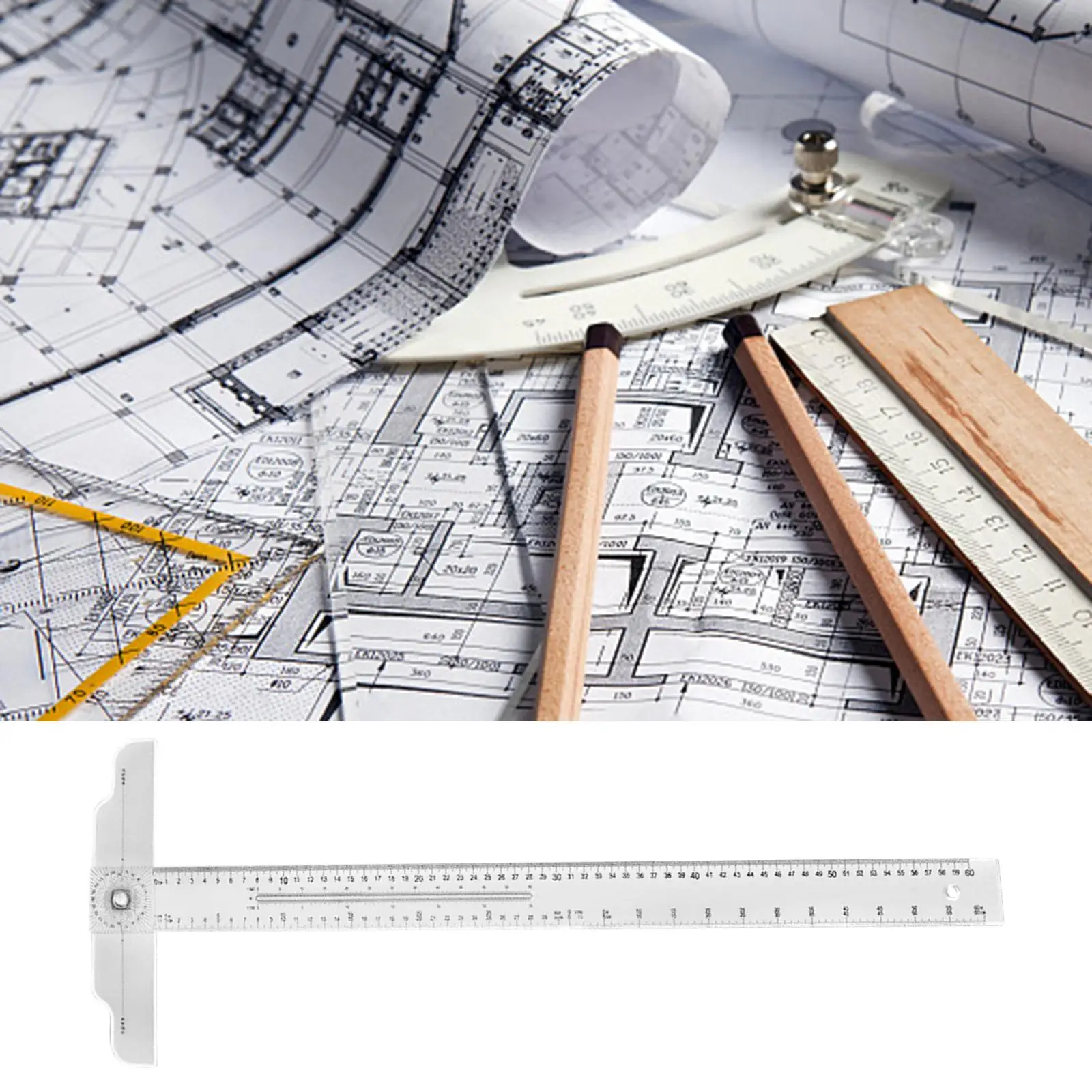 60cm T Square Ruler Rotating Transparent Angle Ruler Angle Measure Tool Multi Function for Woodworking Drafting Engineering