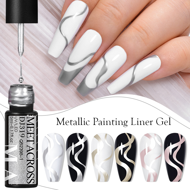 Description Picture 4 of itemMEET ACROSS 5ml Painting Liner Gel Polish Super Bright Metallic Silver Mirror Gel Nail Polish Painting Lines Nail Art Tools