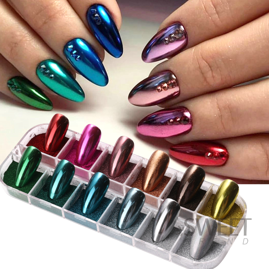 Best of 12 Grid Winter Mirror Rainbow Nail Glitter Powder Metal Effect Pigment Colorful Fine Rubbing Dust Metallic Chrome Manicure Decor Reviews & Tips - Image 2