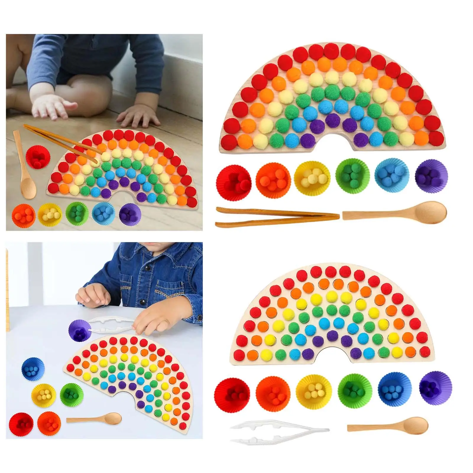 Wooden Peg Board Bead Game Color Recognition Learning Activity Montessori Color Matching and Sorting for Age 3+ Year Old