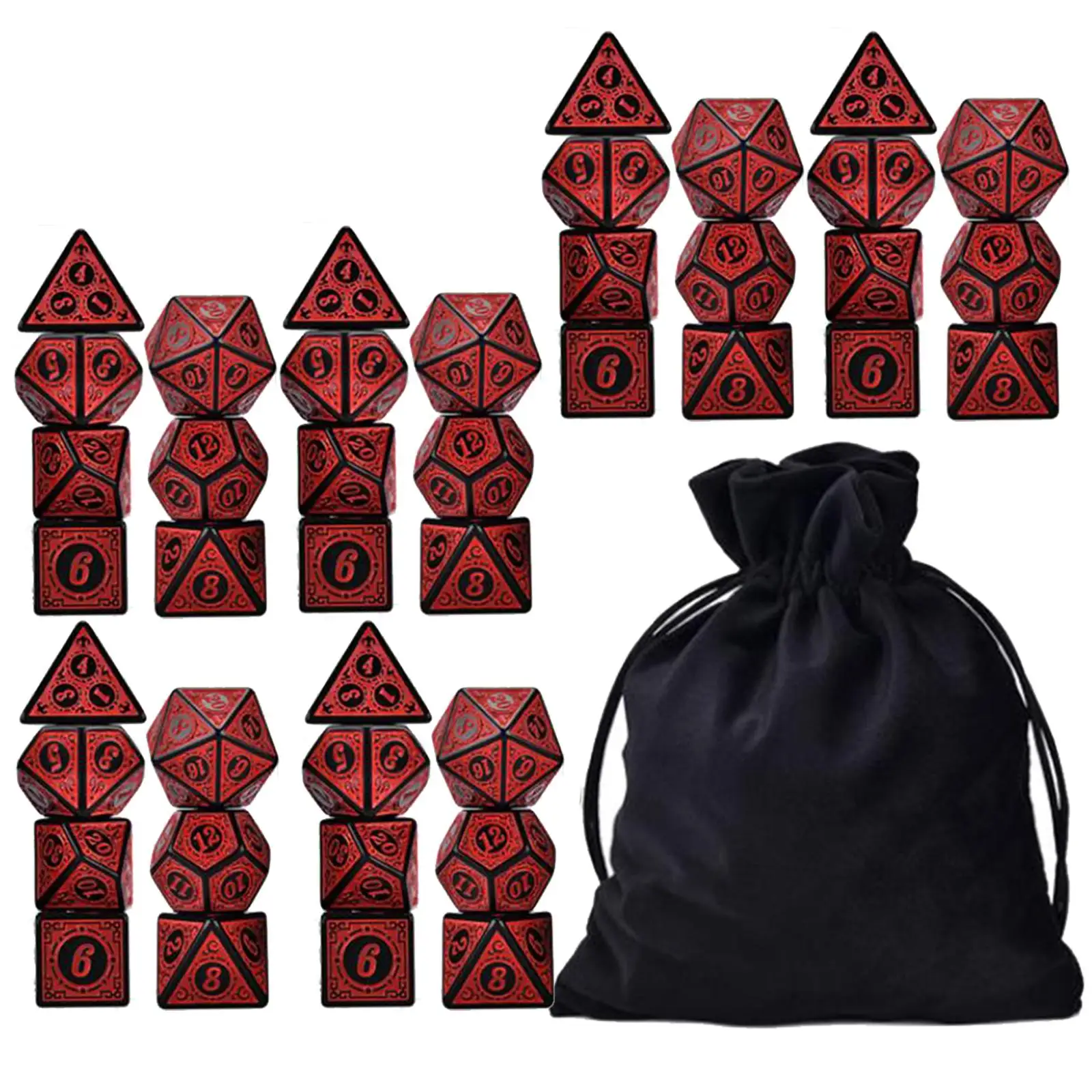 42 Pieces Acrylic Polyhedral Dice Set with Storage Bag D4-D20 for DND MTG Role Playing Bar Toys Math Teaching