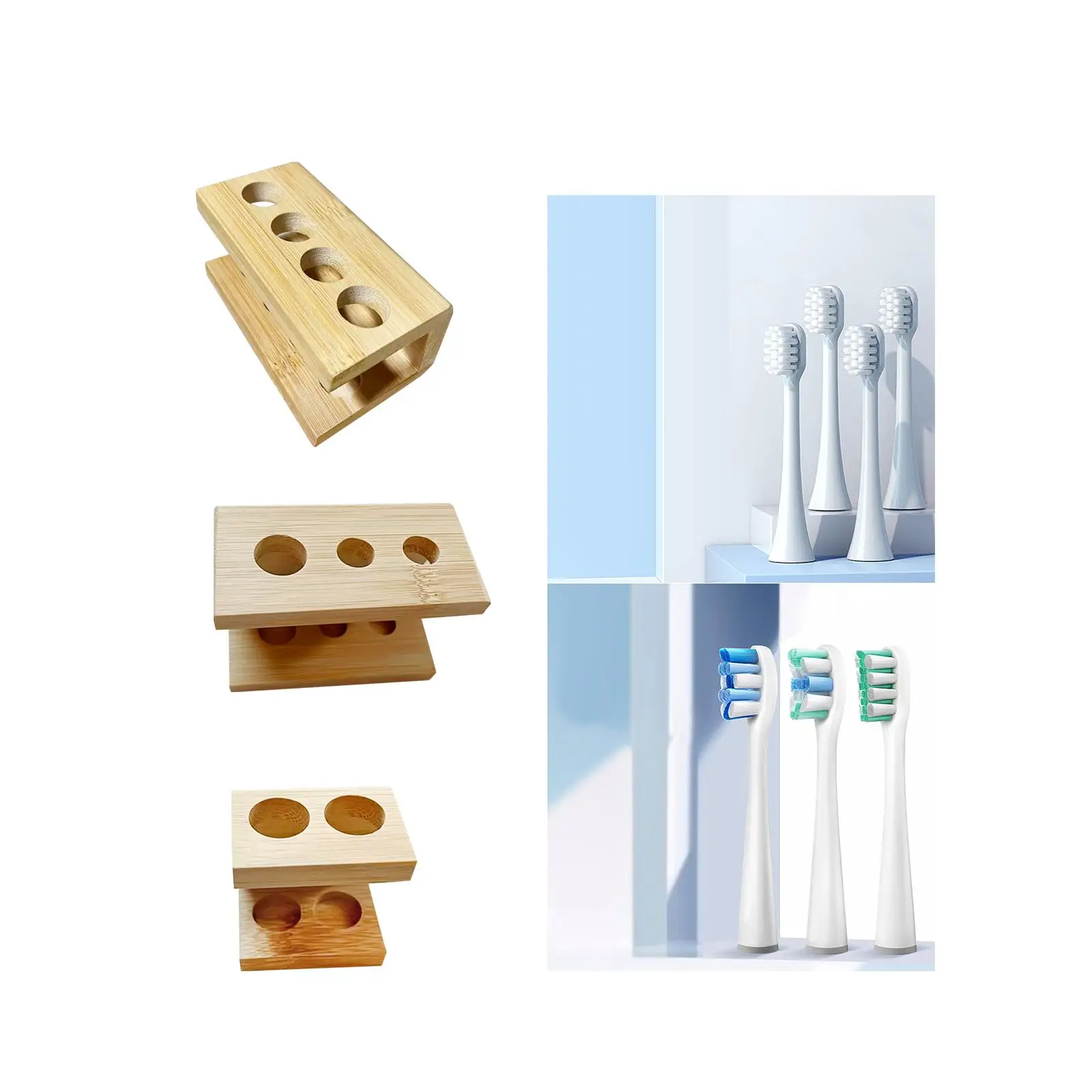 Electric Toothbrush Heads Holder Wood Storage Organizer Shelf Organization Accessories for Vanity Countertop Creams Toothbrush