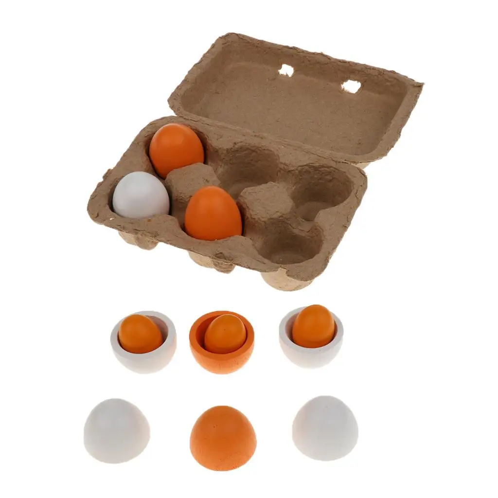 6 Pcs Wooden Eggs  Cooking Baking Pretend play children Toys