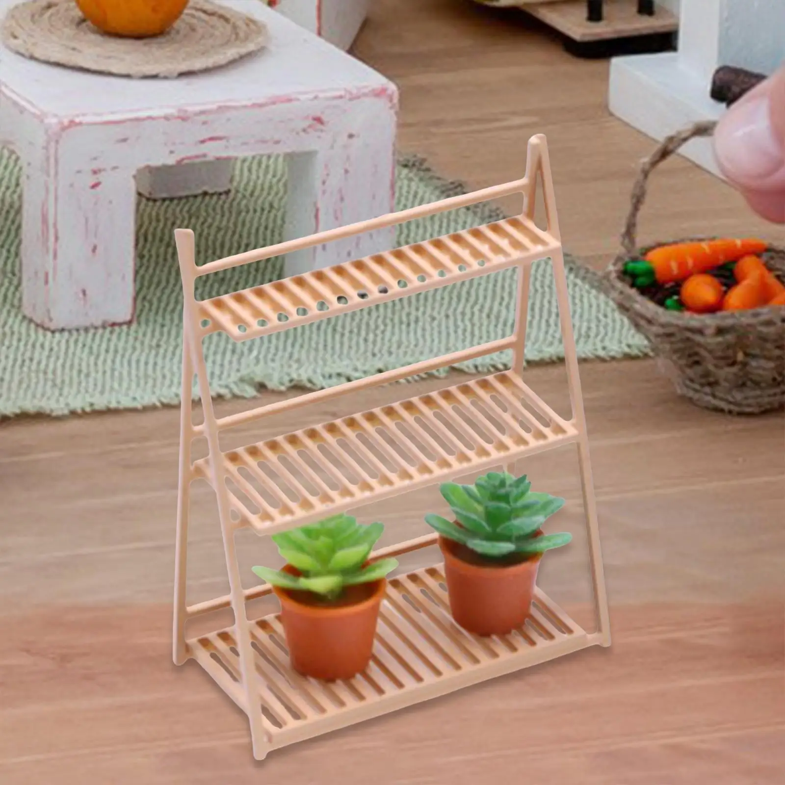 1:12 Scale Simulation Miniature Plant Stand Pretend Play Toy Display Rack Flower Shelf for Dollhouse Drama Decoration
