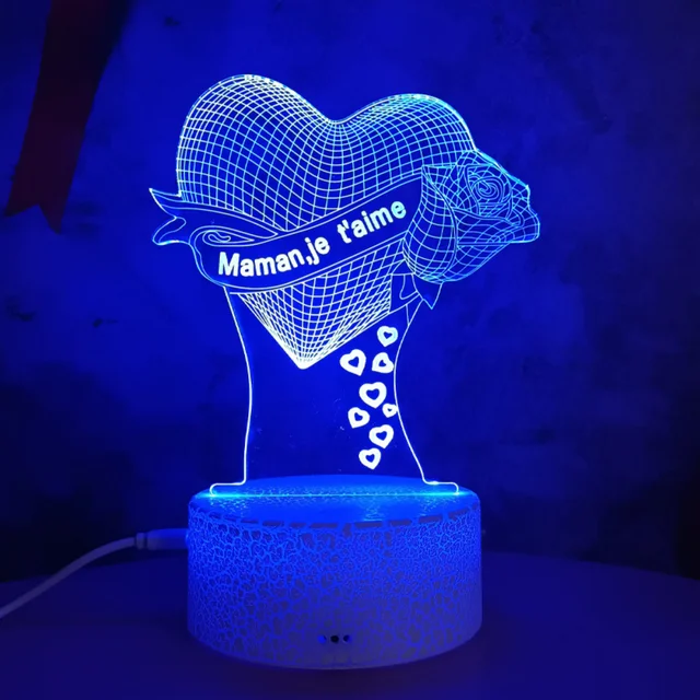 Cadeau de Noël pour maman, lumières LED personnalisées en forme de coeur,  cadeaux veilleuse 3D personnalisés en forme de coeur pour une mère  amoureuse, lampe LED personnalisée pour décoration d'intérieur 