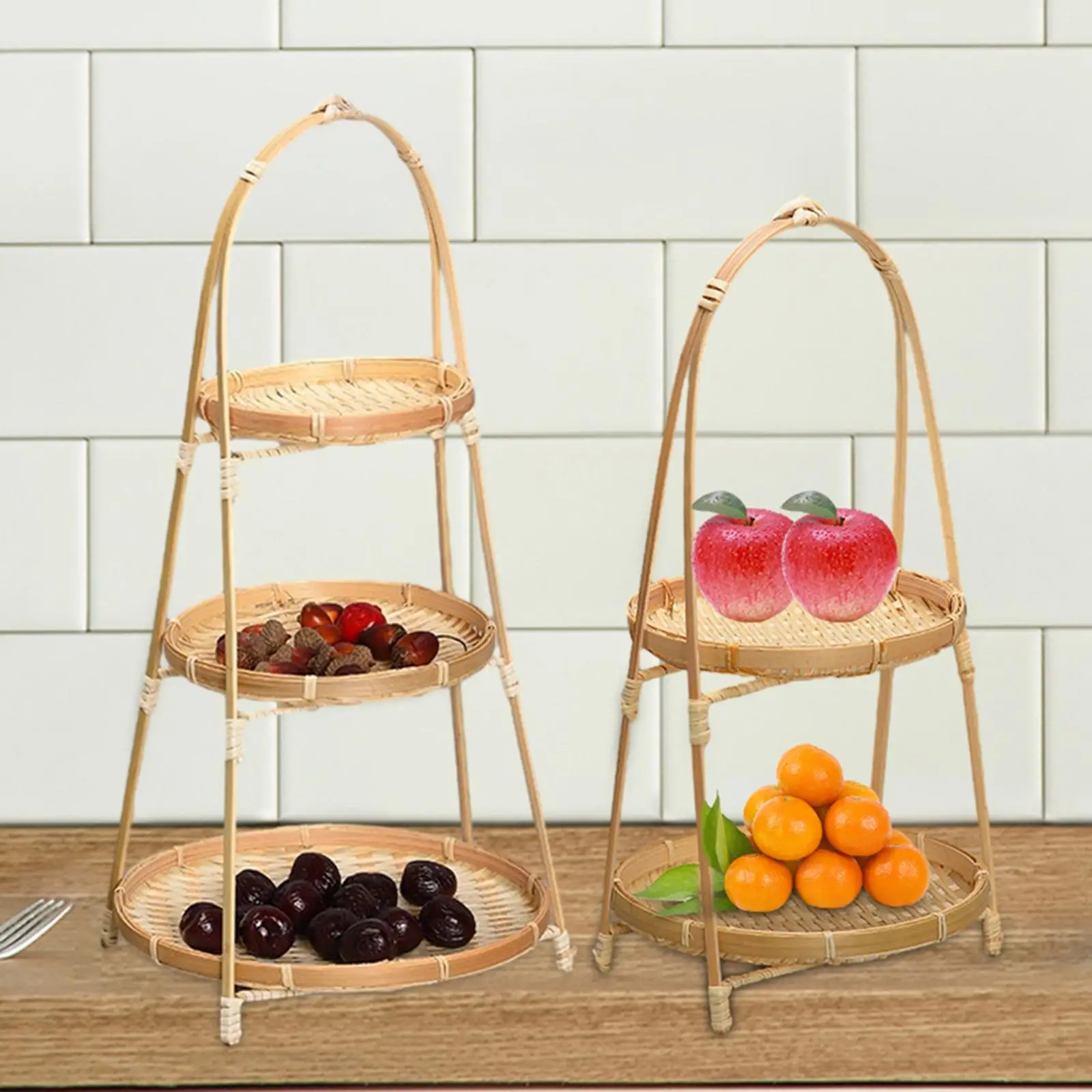 Handwoven Fruit Basket Serving Trays Fruit Bowls Rustic Decoration Bamboo Fruit Basket Food Basket for Kitchen Table Cafe