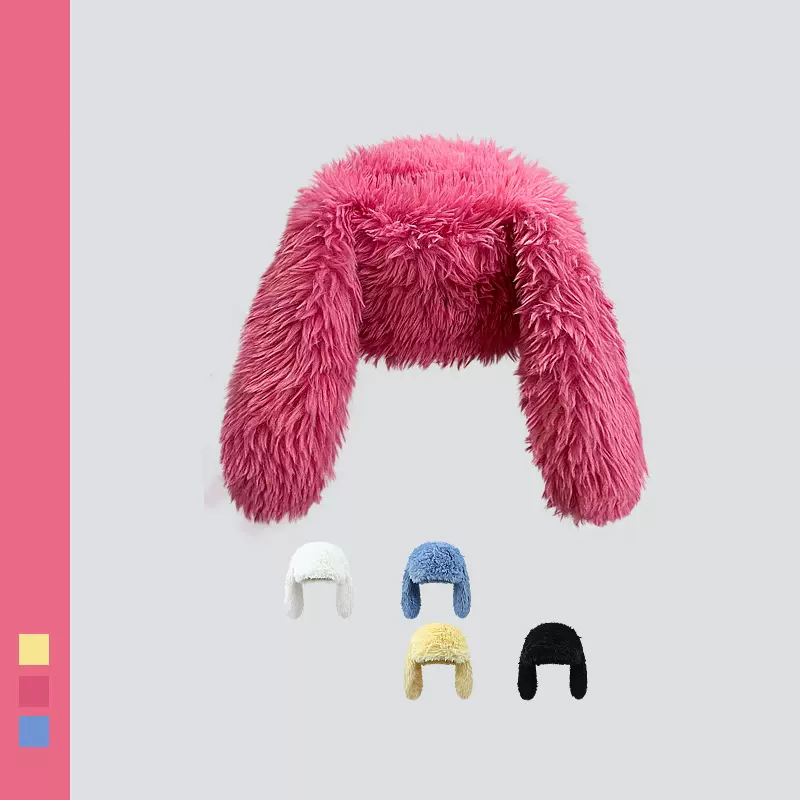 Neue Hasen ohren Mützen Korea Ins Nische niedlich Rose rot Plüsch Pullover Kappe Winter warm halten lustige Fotografie Frauen Hüte – Detail 1