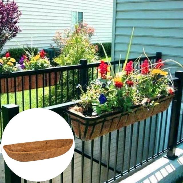 30 Inch Window Deck With Coco Liner, 30" Window Boxes Horse Trough With Coconut Coir Liner, Fence Metal Hanging Flower Planter Window Basket Deck Railing Planter Boxes For Outdoor Garden Lawn, 2pcs