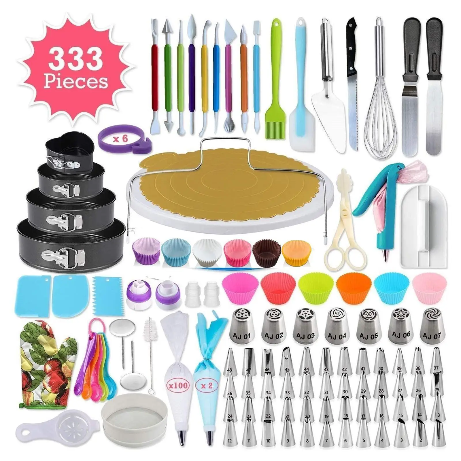 333x Silicone Pastry Bag Tips Kitchen DIY Cake Decorating Tools Reusable Pastry Bags Nozzle Set
