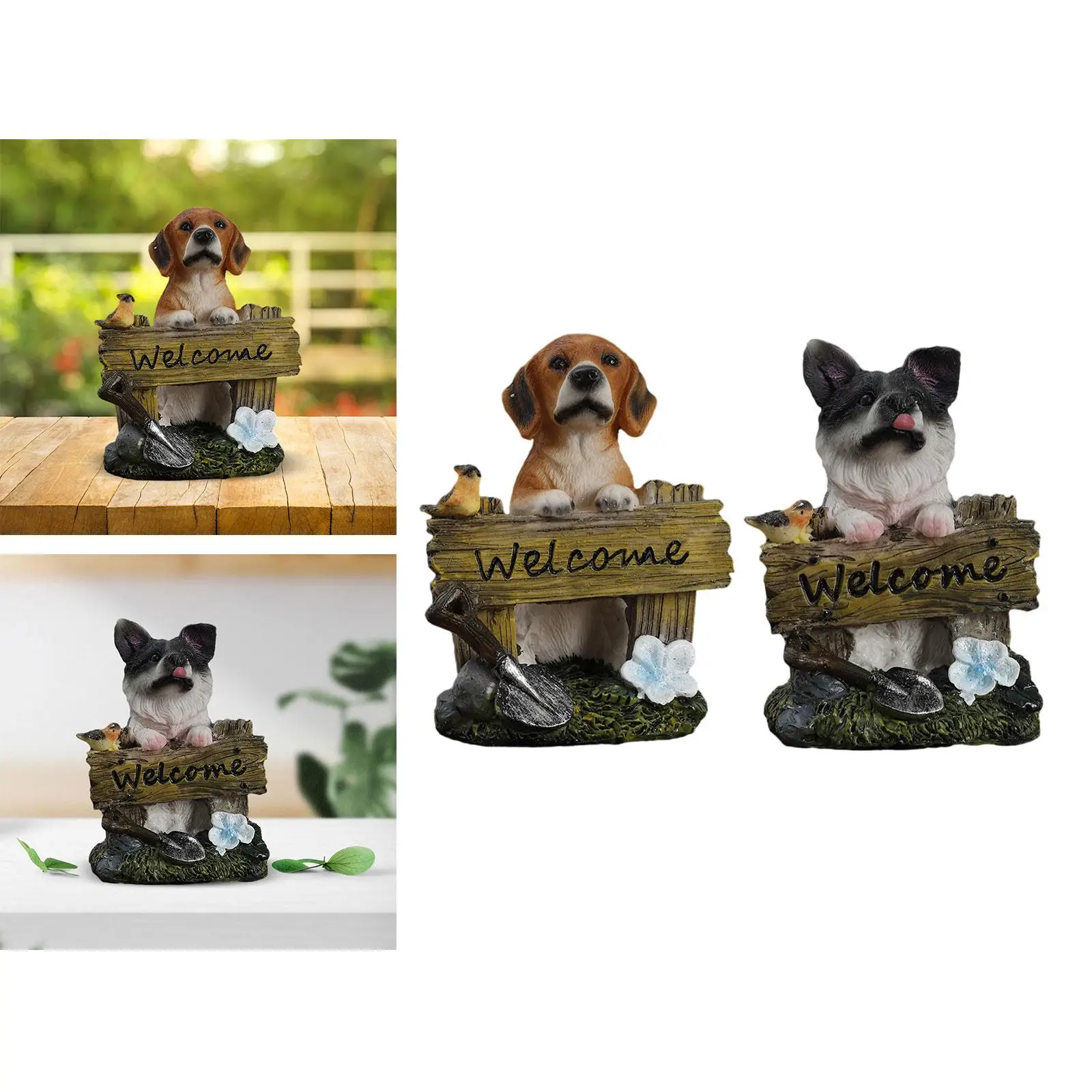 Garden Dog Statue Welcome Dog Statue Puppy Statue Tabletop Ornament Animal Sculpture for Balcony Desk Yard Indoor Outdoor House