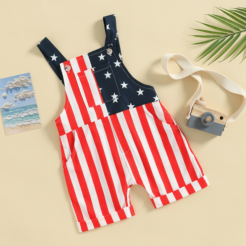 Toddler Boys Girls Summer Casual Jumpsuit Sleeveless Stripe Star Print Suspender Pants