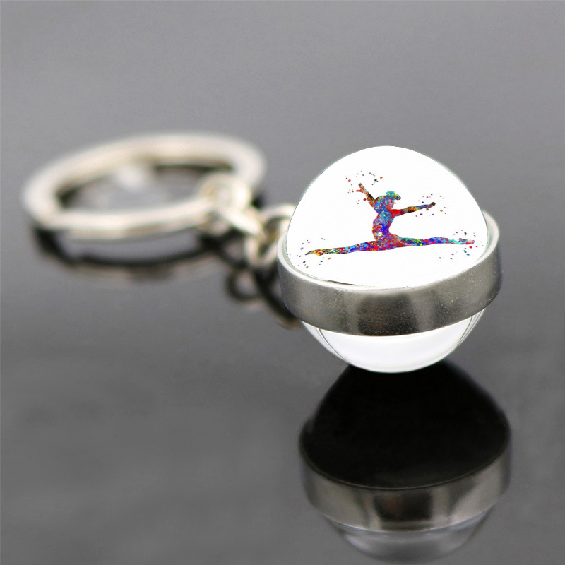 Beliebte Schmuck doppelseitige Glas Anhänger Schlüssel bund rhythmische Gymnastik Thema Schlüssel bund Anhänger Geschenk stilvoll und minimalist isch – Detail 2