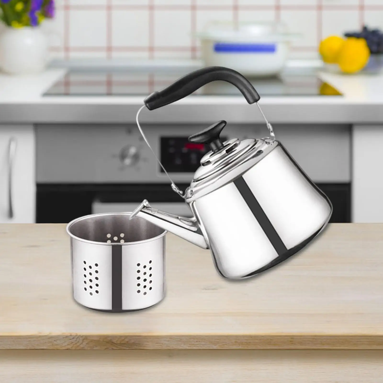 1000ml Stainless Steel Whistling Tea Kettle with Tea Leak Teapot for Kitchen