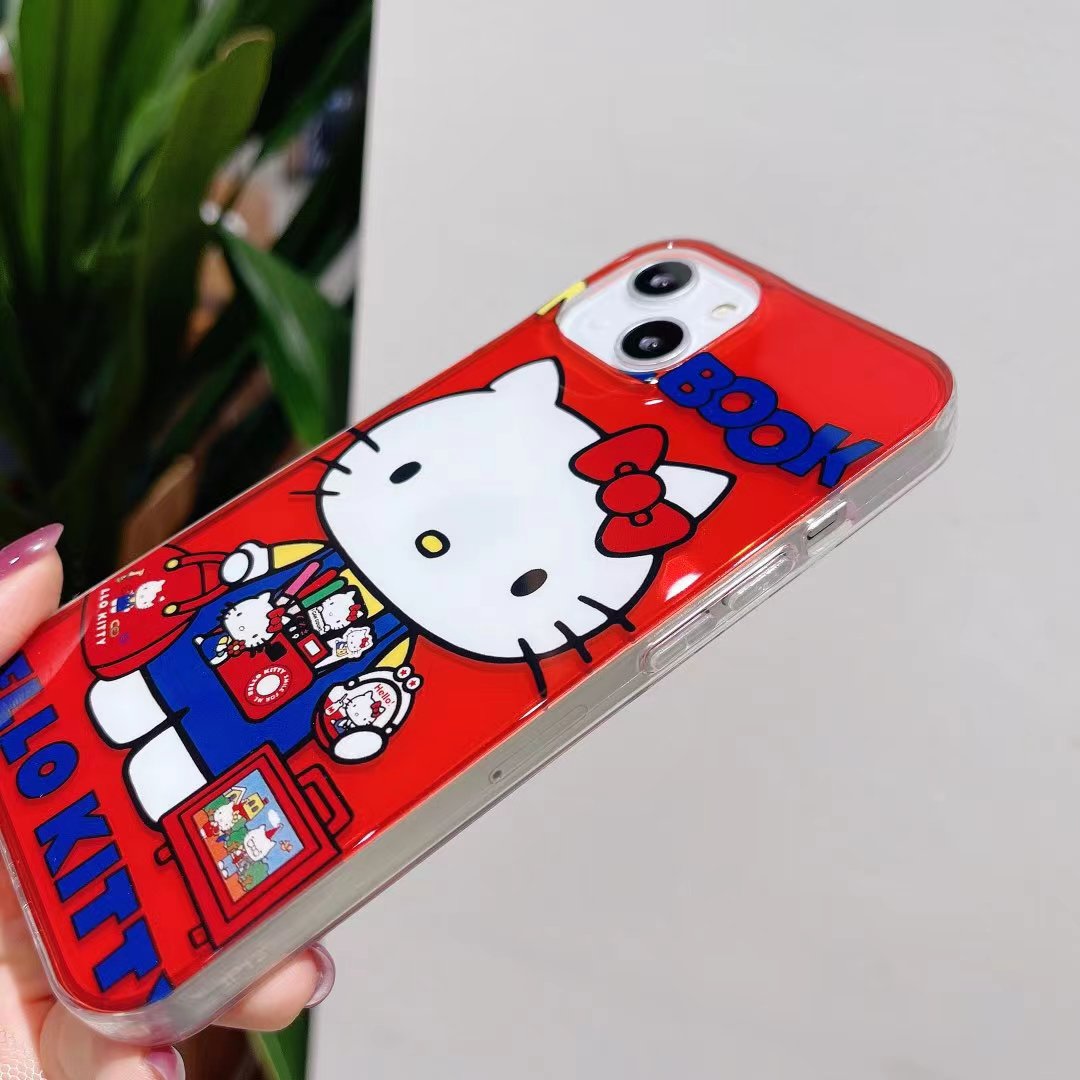 Двухсторонние ламинированные красные чехлы Hello Kitty для iPhone 14 13 12  Pro Max, задняя крышка