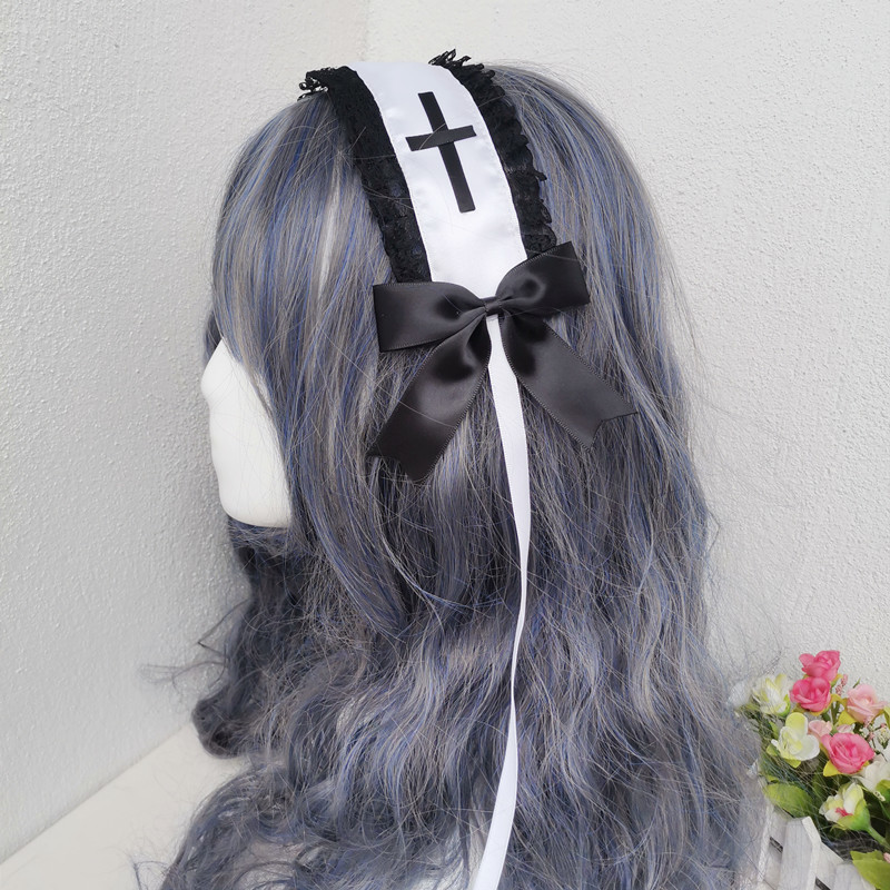 Lolita Kopf bedeckung dunkler Kopfschmuck Kreuz Nonne Gothic Subkultur Haarband Gothic Lolita Anime Zubehör – Detail 2
