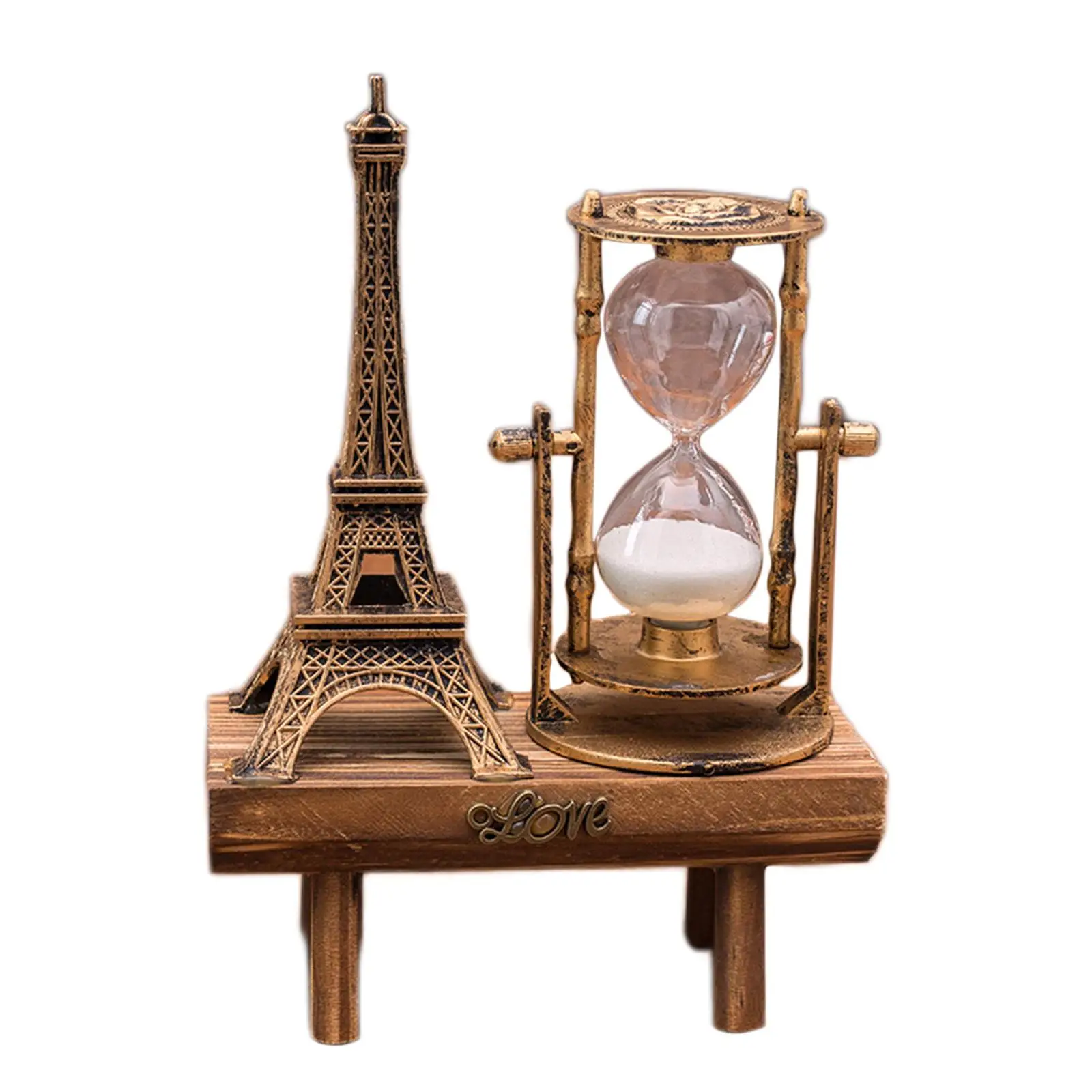 Iron Tower Hourglass Sand Timer Home Decoration Ornament Gift Wooden Base