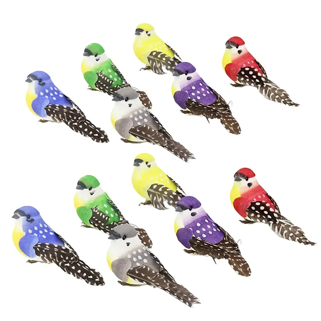 12 Pieces Simulate feather type bird Artificial Animal Figurine Garden Decor