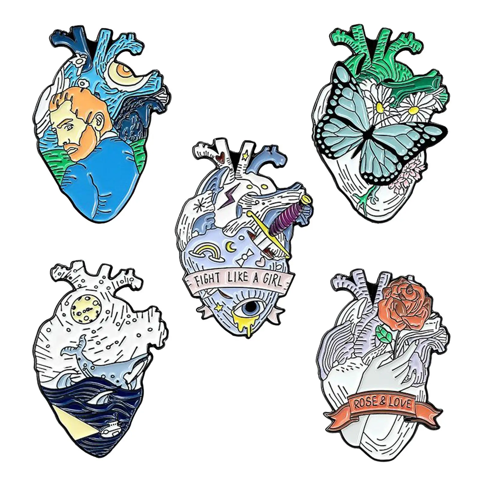  Organ Heart Enamel Pins Brooch Badge for Children, Teenagers, Adults,