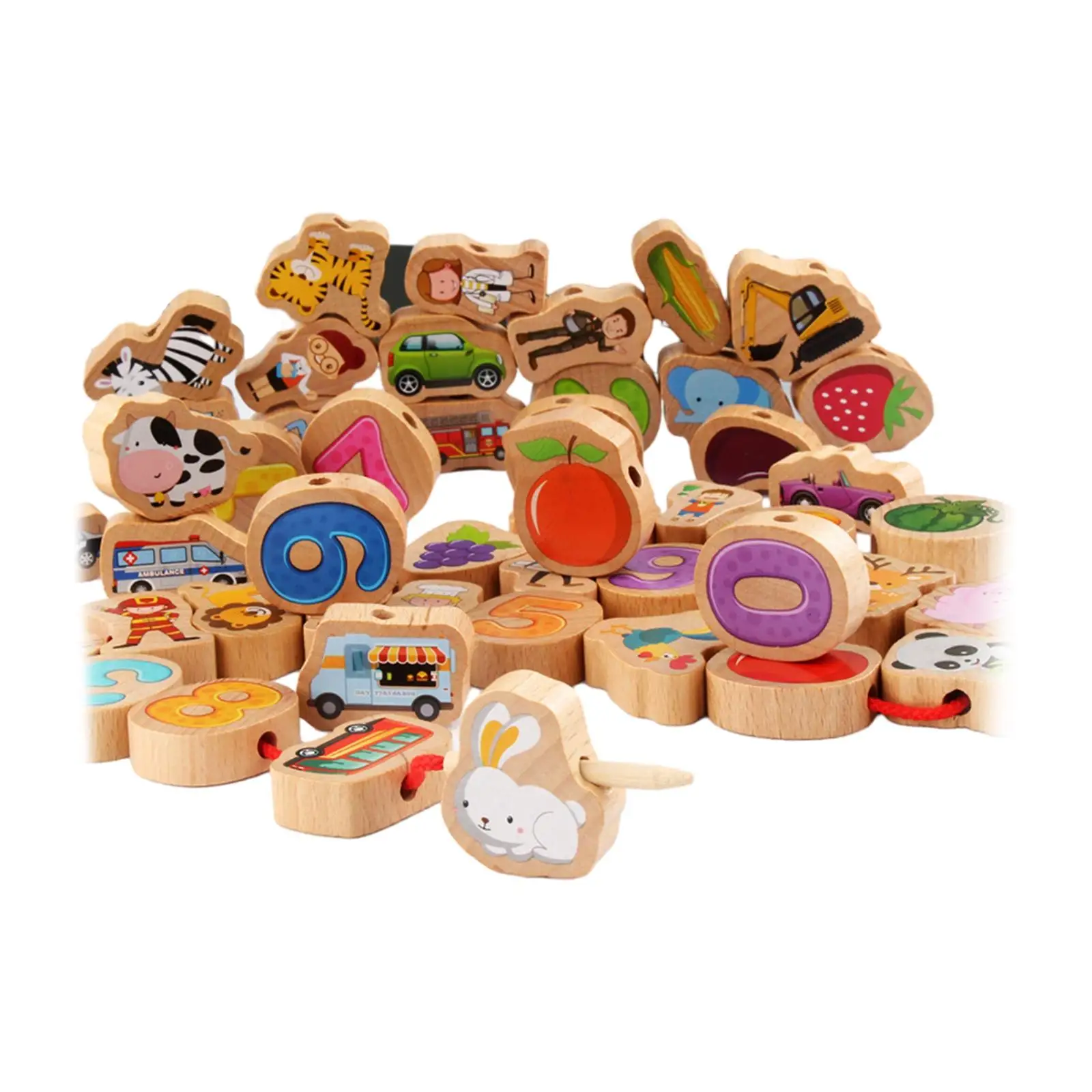 Wooden Lacing Beads Toys Preschool Learning Toys Early Educational Montessori Wooden Threading Toys for Birthday Gift Boys Girls