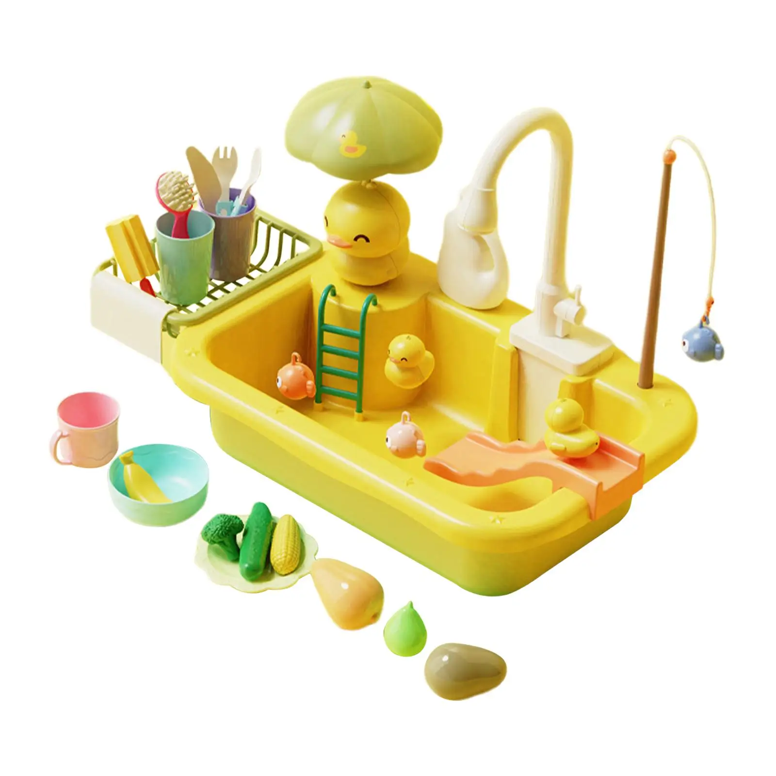 Kitchen Sink Toys Educational Toys Pretend Play Faucet and Dishes Playset with Running Water for Gift Girls Boys Unisex