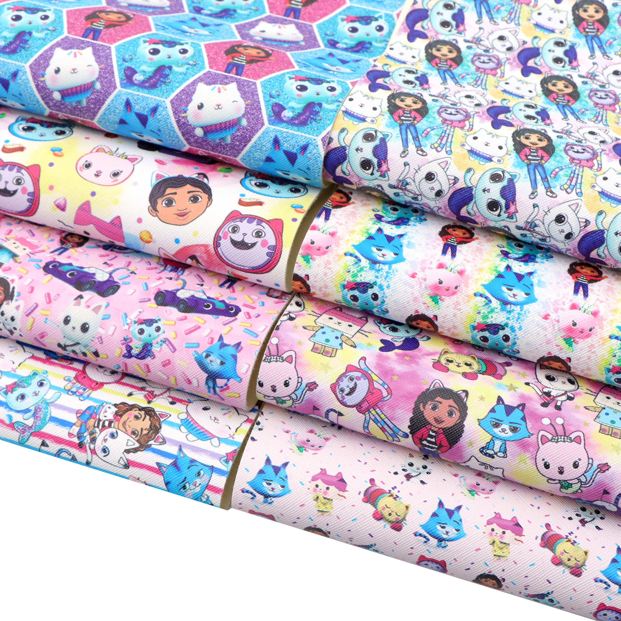 Description Picture 2 of itemCartoon Cat Gabbys Doll Printed Faux Leather Set Synthetic Leather Fabric Sheets for DIY Handmade Earrings Hair Bows Projects