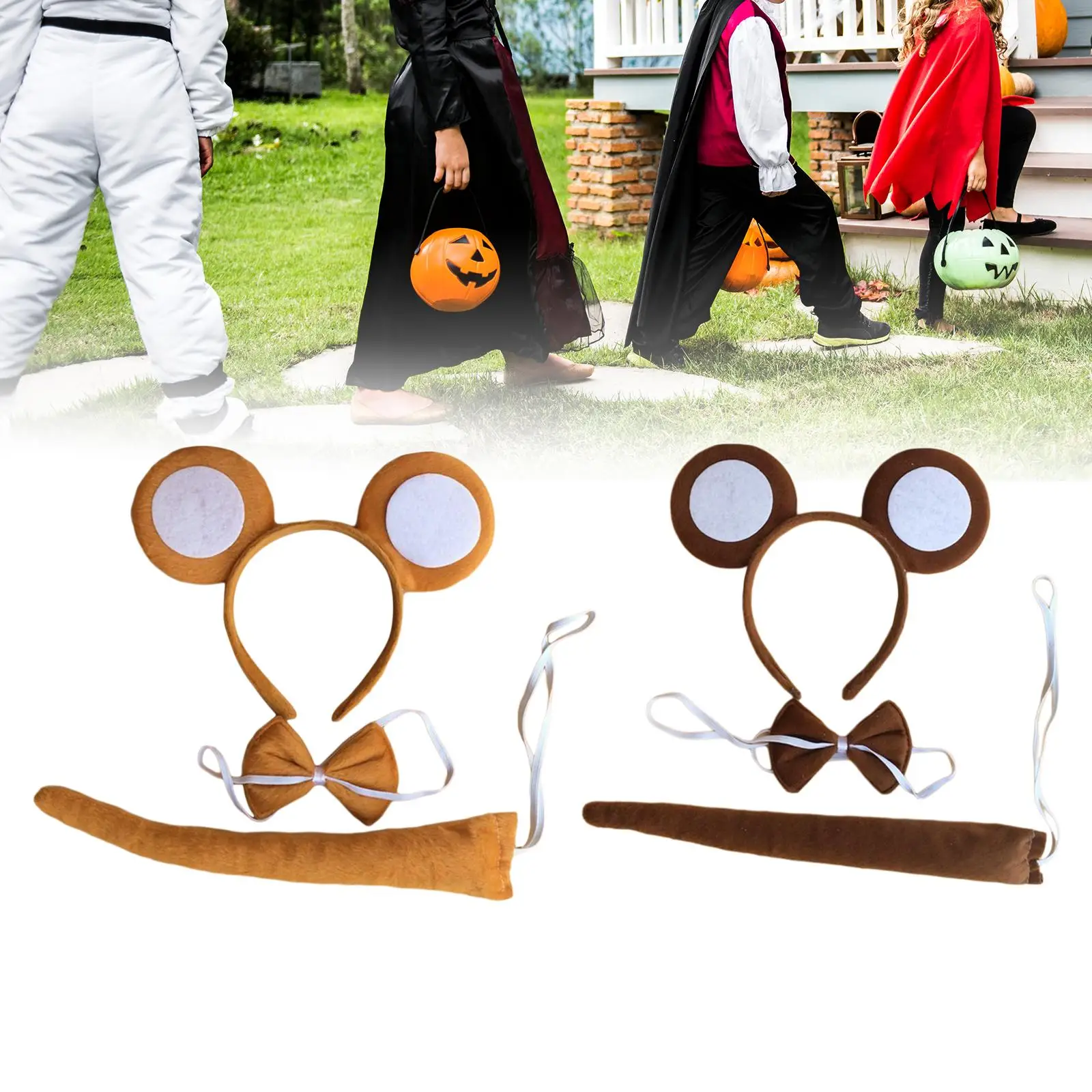 Monkey Ears, Bow Tie and Tail Set Animal Costume Accessories for Performance