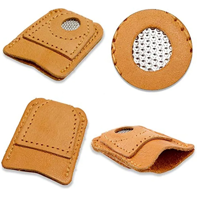 2 Stück Leder münze Fingerhut weiche künstliche Schaffell Handarbeit Finger abdeckung Spitze Quilten Fingerhut Ärmel hand gefertigte Näh werkzeuge – Detail 4
