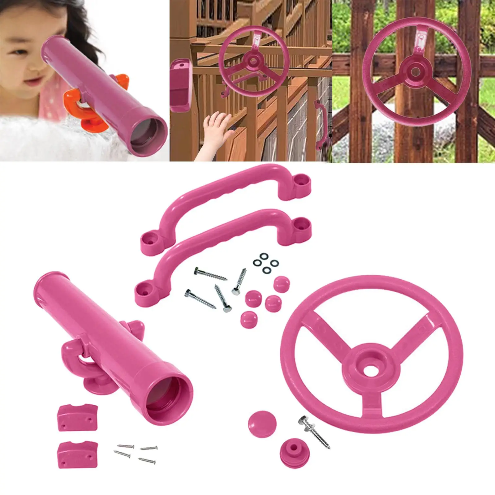 Playground Equipment Pink Set Easy to Install Pirate Ship Wheel for Kids for Swingset Backyard Tree House Jungle Gym Attachments