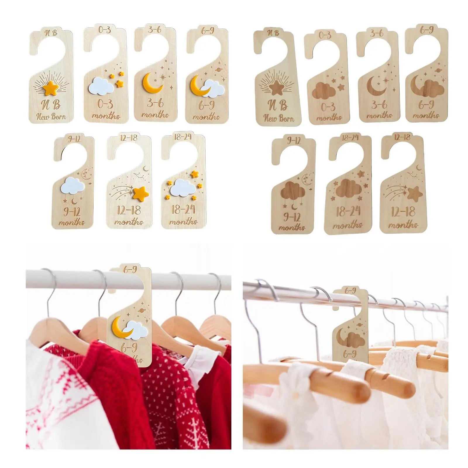 7 Pieces Baby Clothes Organizers Durable Wooden from Newborn to 24 Months Hanger Dividers for Home Bedroom Living Room Mom Gifts