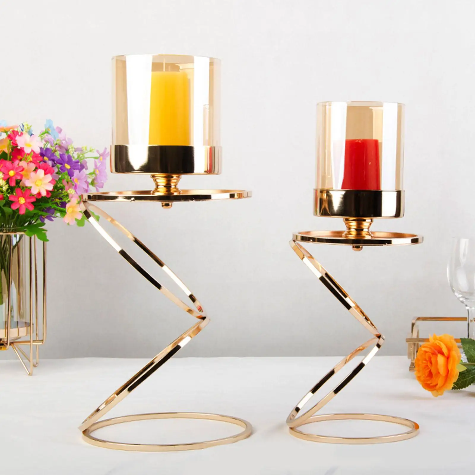 Golden Candle Holder Candlestick Candle Stand for Home Dining Table Wedding