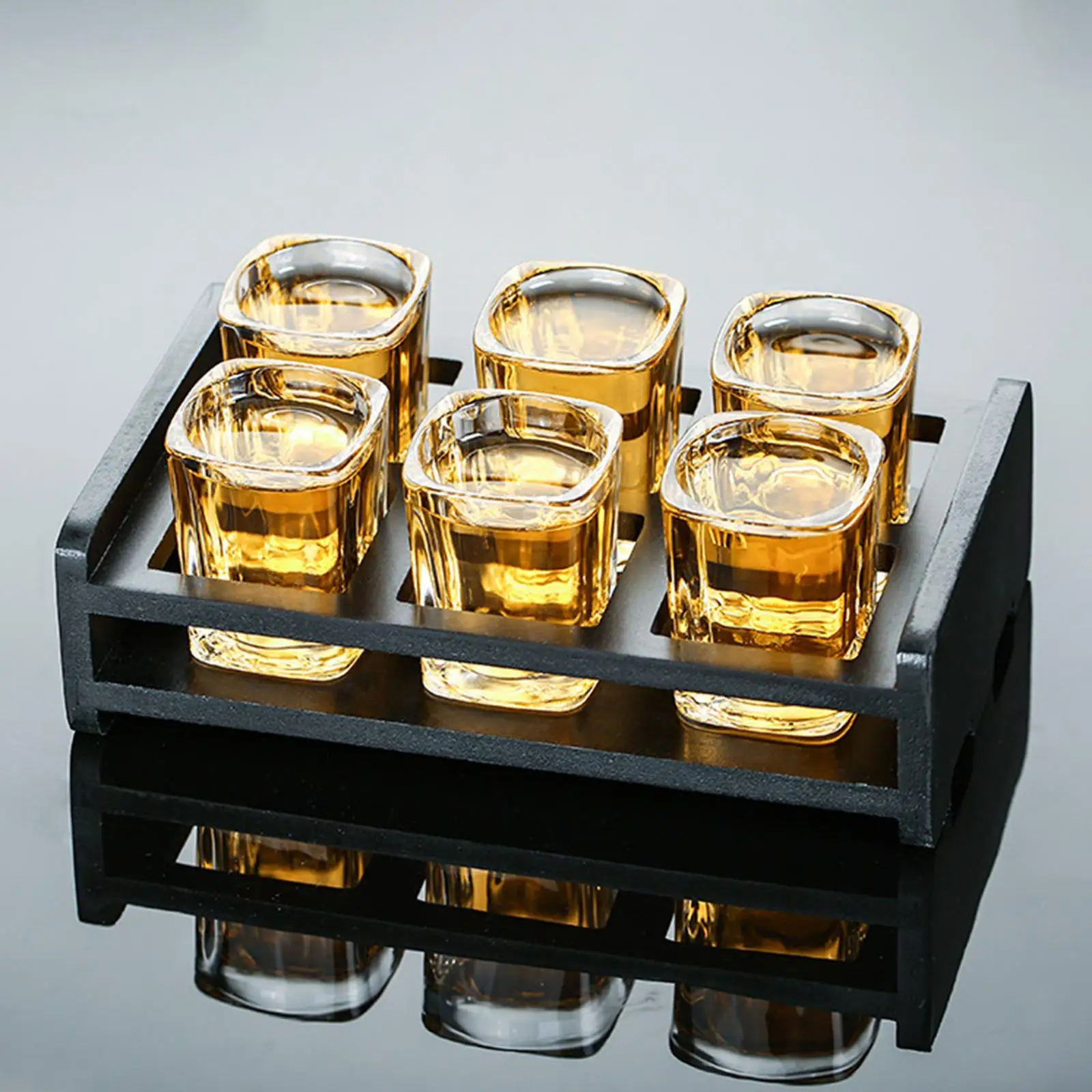 Beer Glass Tray Cocktail Storage Serving Glass Server Home Drinking for Whisky Brandy for Bar Display Rack Barware Pub Wooden