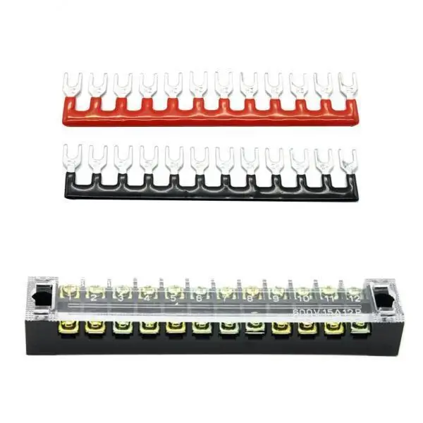 2x Dual 2 Position Screw Terminal  Block Connector Bar 600V 152 Positions Pre Insulated Terminal  Red/Black