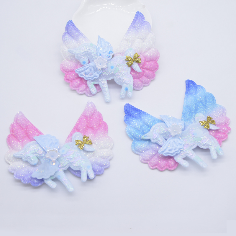 6 Stück gepolsterte Regenbogenflügel Dekor Pferd Pegasus Applikation für Kleidung Schuhe Hut Nähen Patches DIY Kopfbedeckung Haarspangen Zubehör – Detail 4