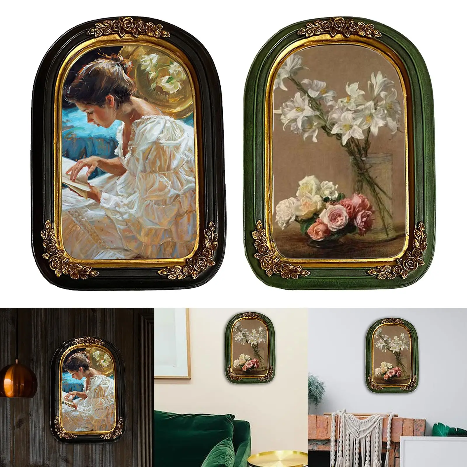 Retro Polyresin Picture Display Frame Wall Hanging Photo Gallery Art Home Decor Inner Frame 13Cmx20cm Decoration Easily Install
