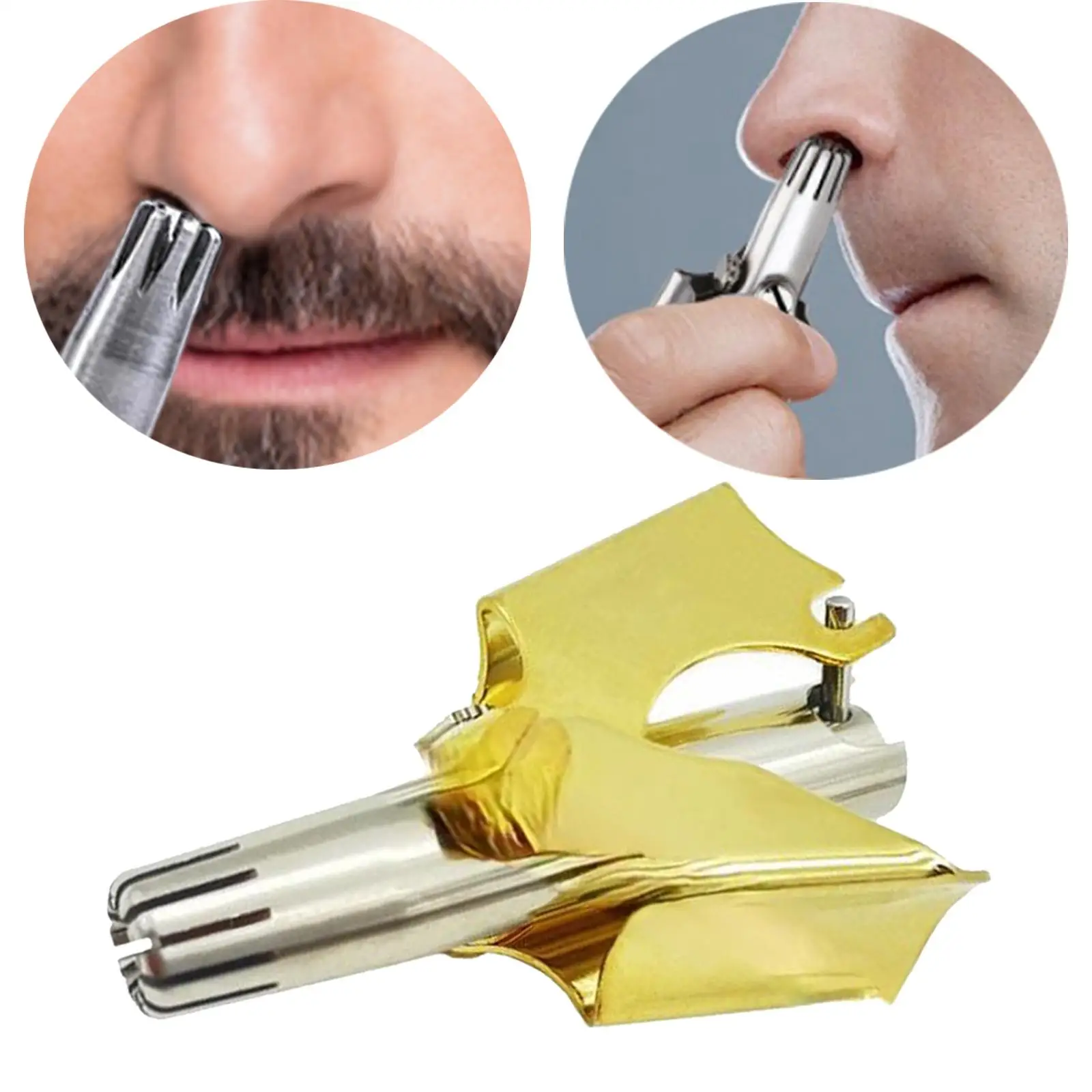 Manual Nose Trimmer Washable Stainless Steel Razor Shaver No Batteries Required Ear Hair Cutter Low Manual Noise for Men Gold