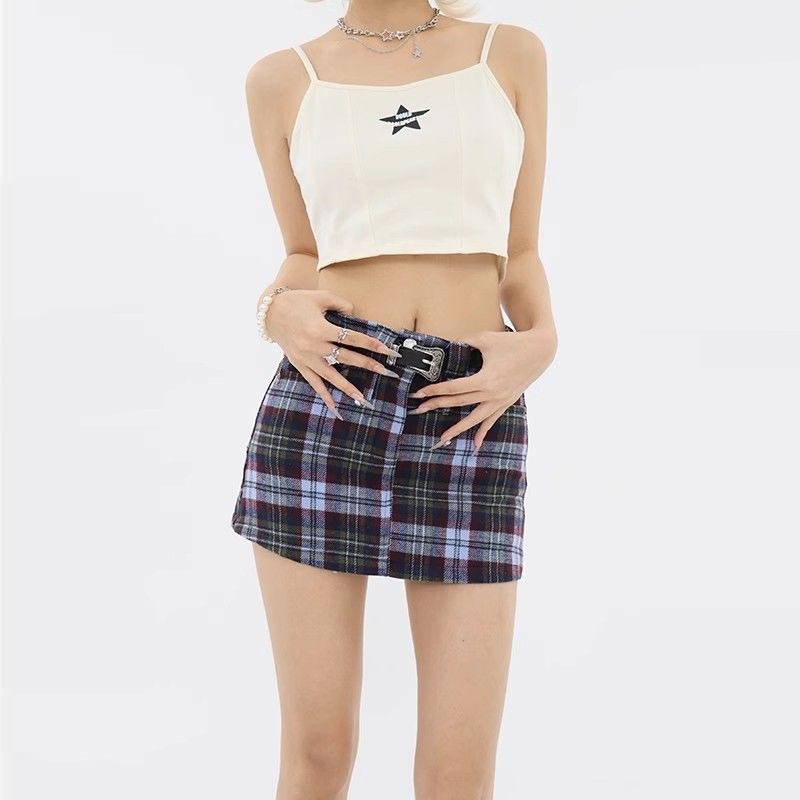 Slim Plaid High Waist Mini Skirt for Women Vintage Preppy Style