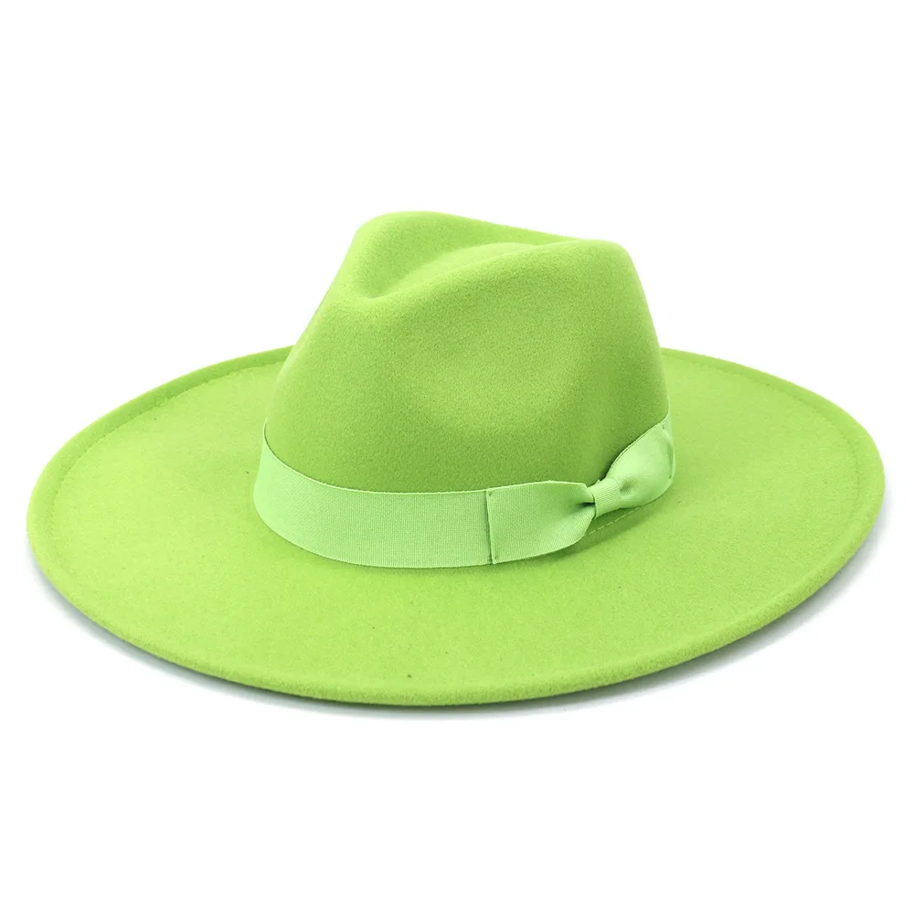 green fedora hat Europe and the United States Autumn and Winter New Big-brimmed Peach-heart Fashion Flat-brimmed Hat Ladies Woolen Jazz Hat straw fedora hat