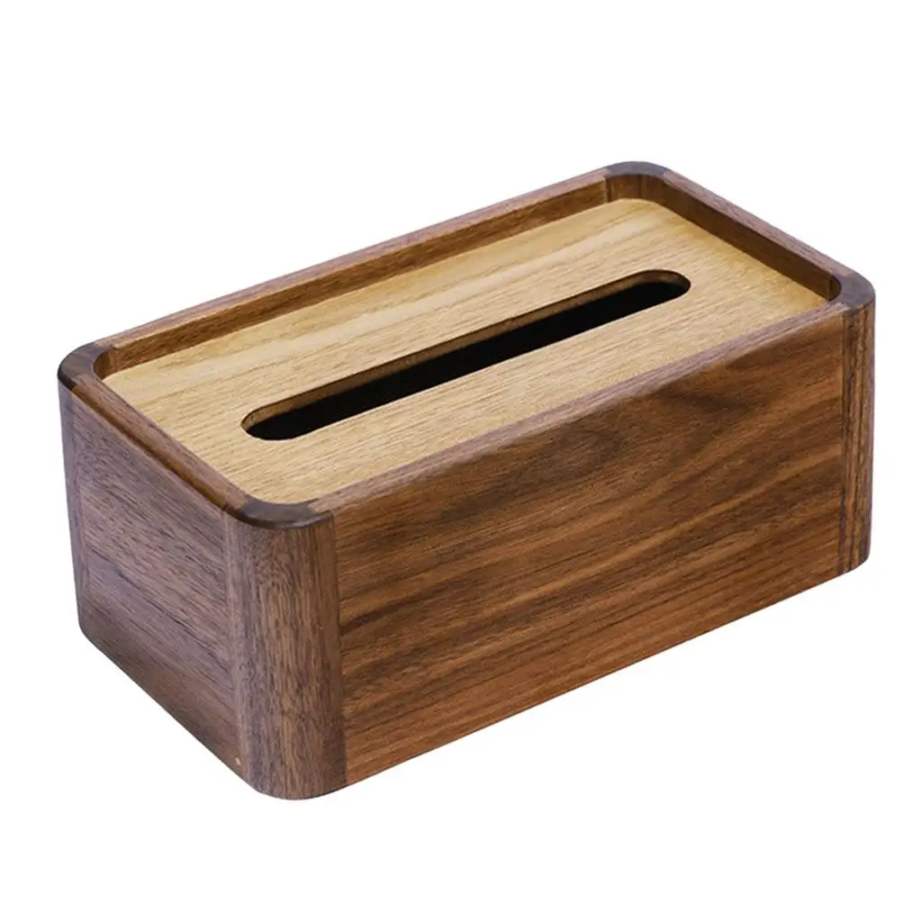 Walnut Wooden Rectangular Tissue   Pull Holder/Dispenser - Decorative Organizer for Bathroom, Office Desk & Car(Black Walnut)