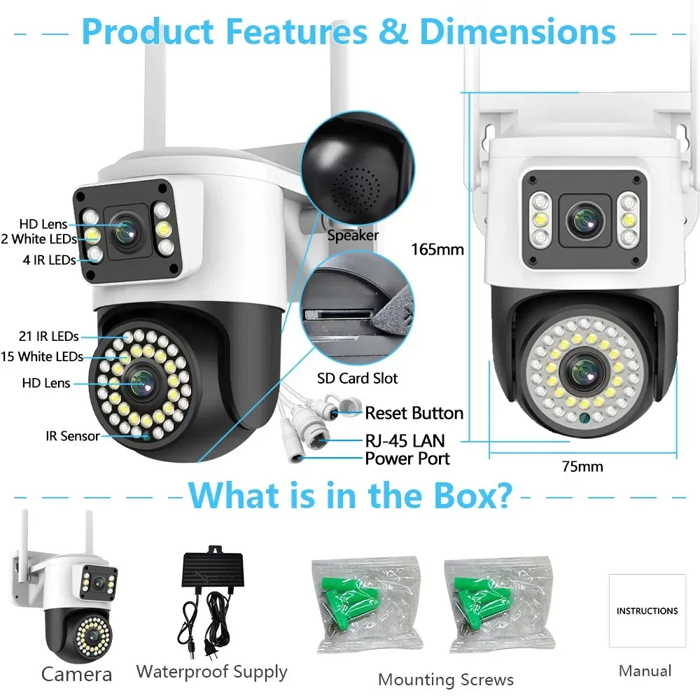 Nombre 3, Yoosee 4k 8mp lente dupla telas duplas câmera sem fio de alta definição wifi cctv câmera 360 ° pan-tilt ao ar livre humano auto t