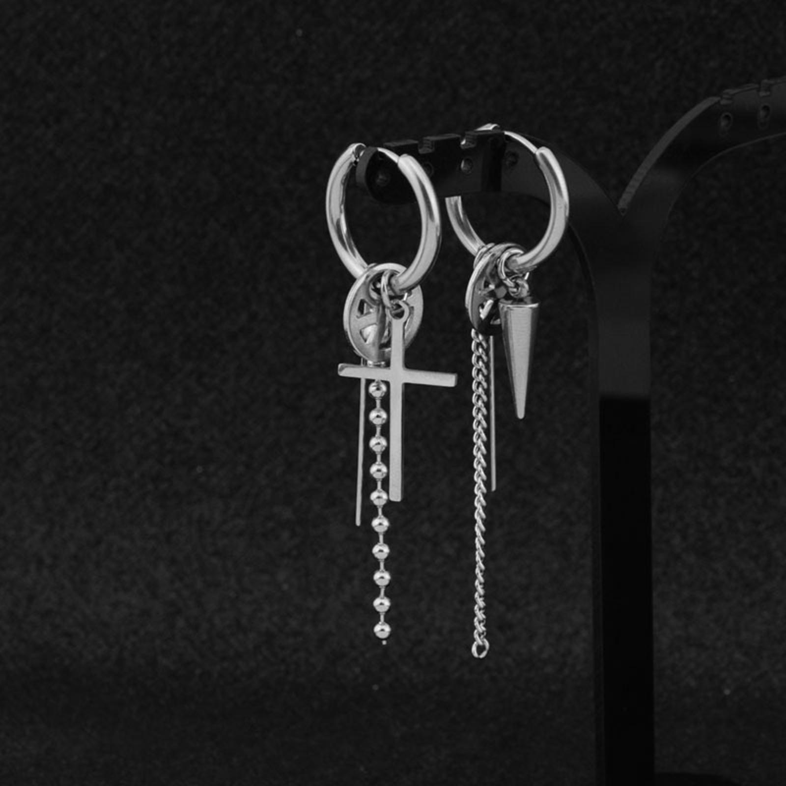 Punk Long Tassel Earring Stainless Steel for Daily Life Film Festival Men