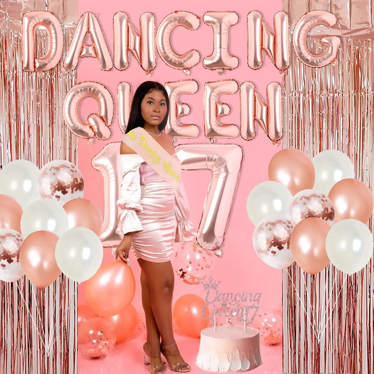 menina, balões Banner, Foil Curtain, Dancing Queen, 18 ° aniversário