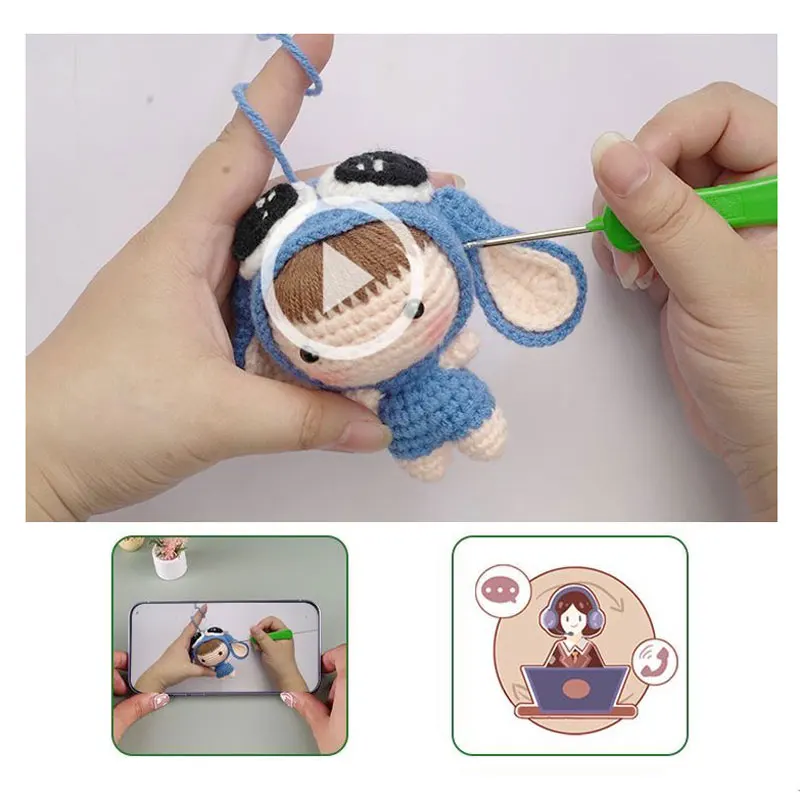 Description Picture 6 of itemDIY Handmade Doll Crochet Wool Yarn Kit for Beginners Material Package Hand Knitting Kids Adults Braid  Keychain Decoration Gift