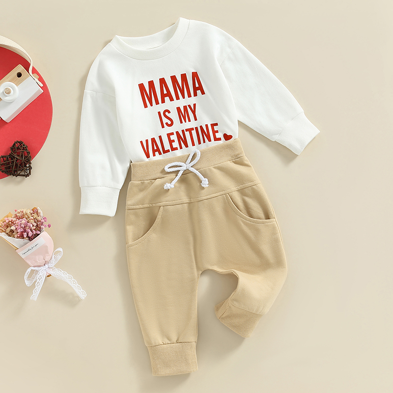 FOCUSNORM Valentines Tage Baby Jungen 2PCS Kleidung Sets 0-3Y Brief Herz Drucken Langarm Sweatshirt + Feste Hosen – Detail 10