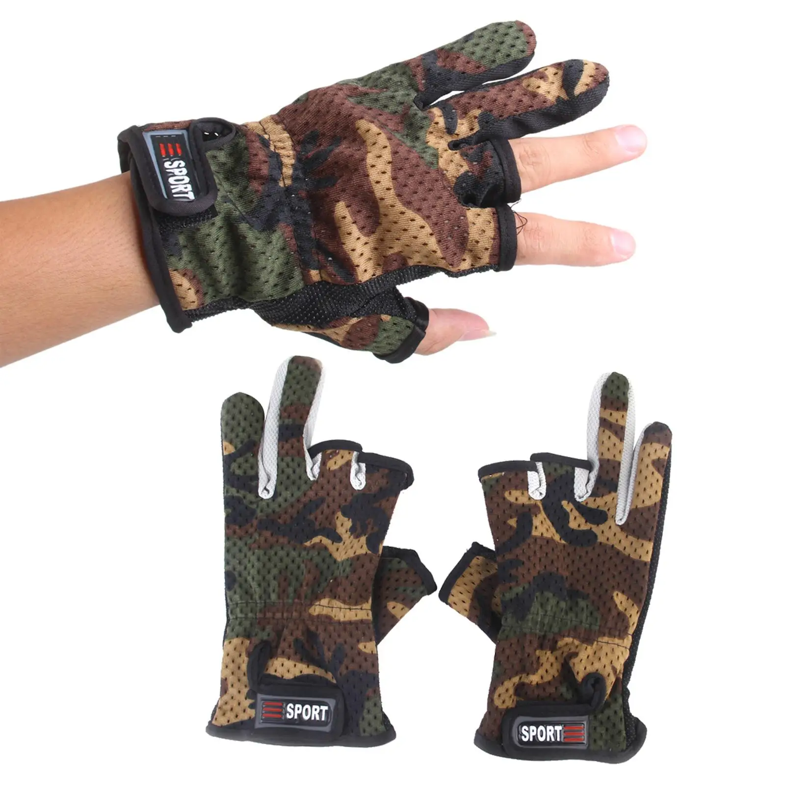 Men Women Non-slip Friction Palm 3 Low Cut Fingers Fishing Gloves Angling 