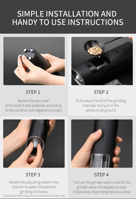 Xiaomi HUOHOU Automatic Electric Pepper Salt Grinder LED Light 5 Modes  Spice Grain Porcelain Grinding Ceramic Burr Mill – the best products in the  Joom Geek online store